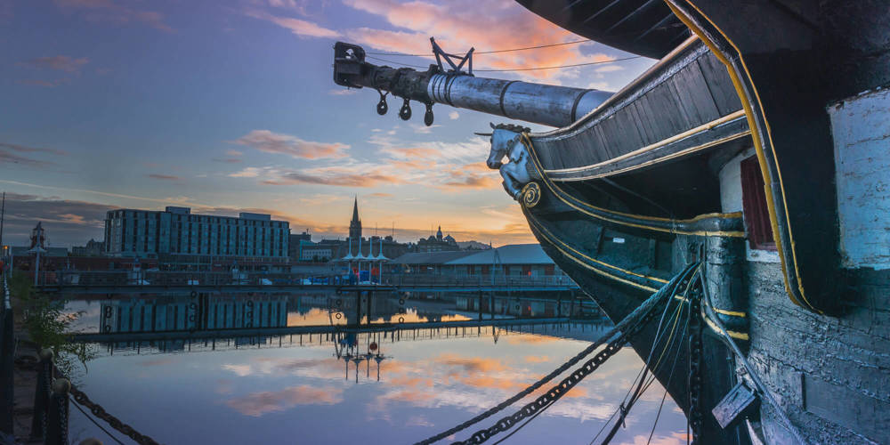 Dundee City Quay with HMS Unicorn