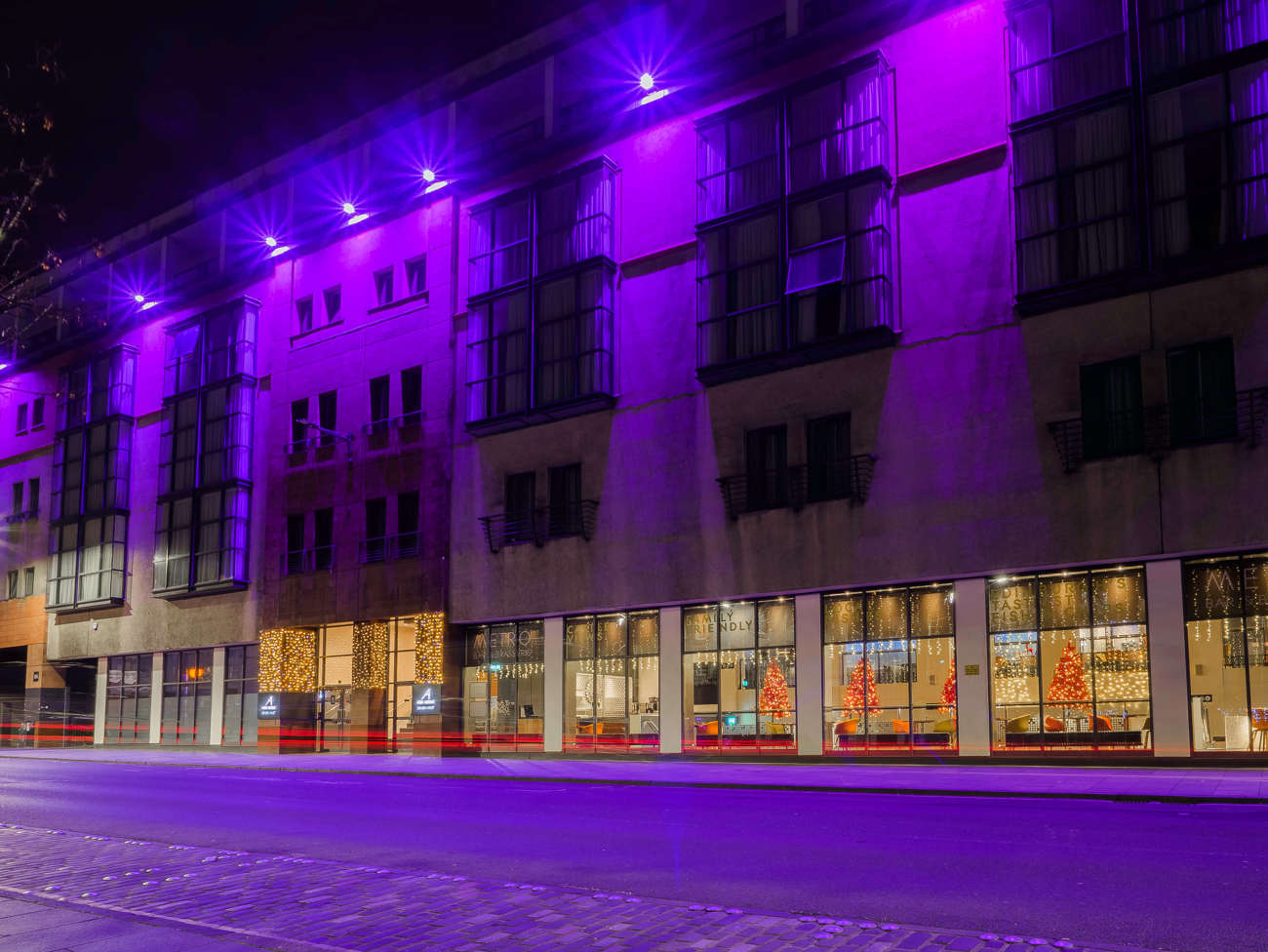 Apex Grassmarket Hotel lit purple for World Prematurity Day