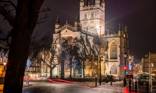 Bath Abbey Bath Abbey lit up at night