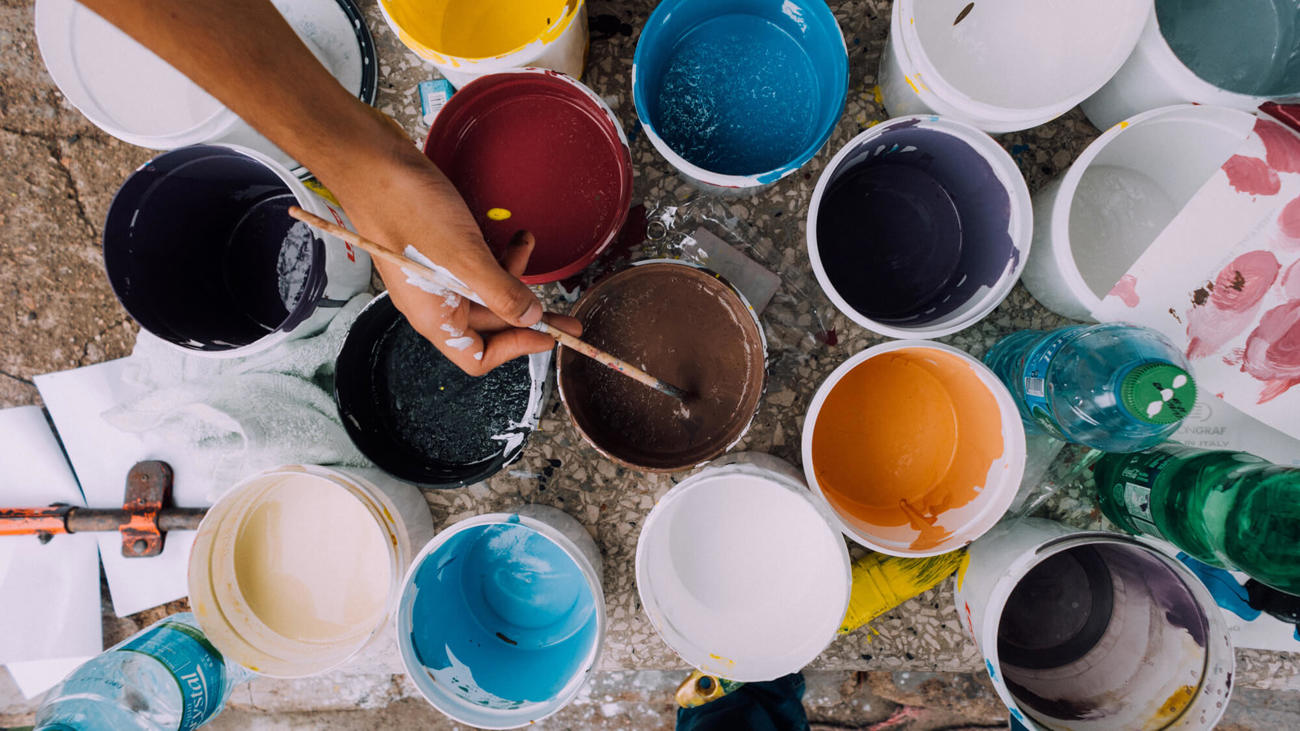 Arts and crafts with buckets of paint