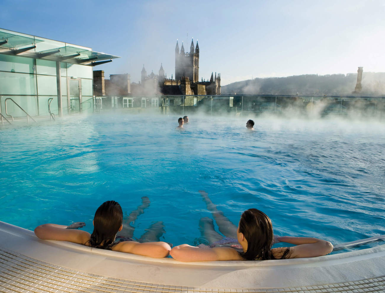 Thermae Bath Spa open air rooftop pool during the day
