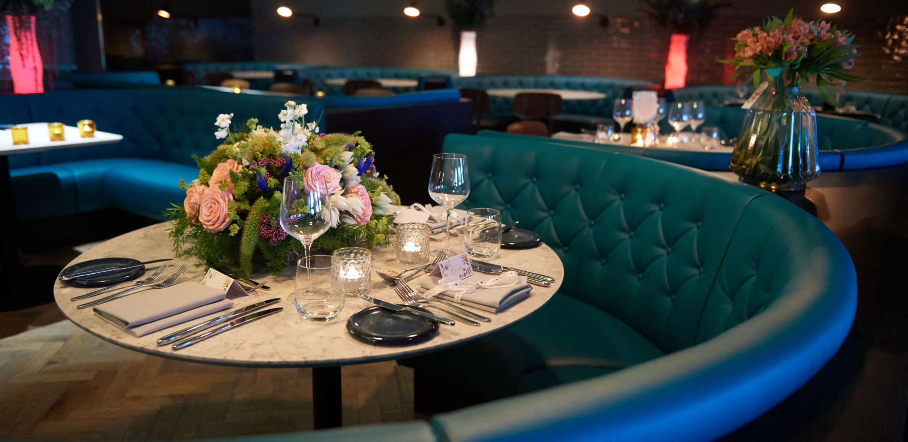 Wedding Table Setup With Flower Arrangement