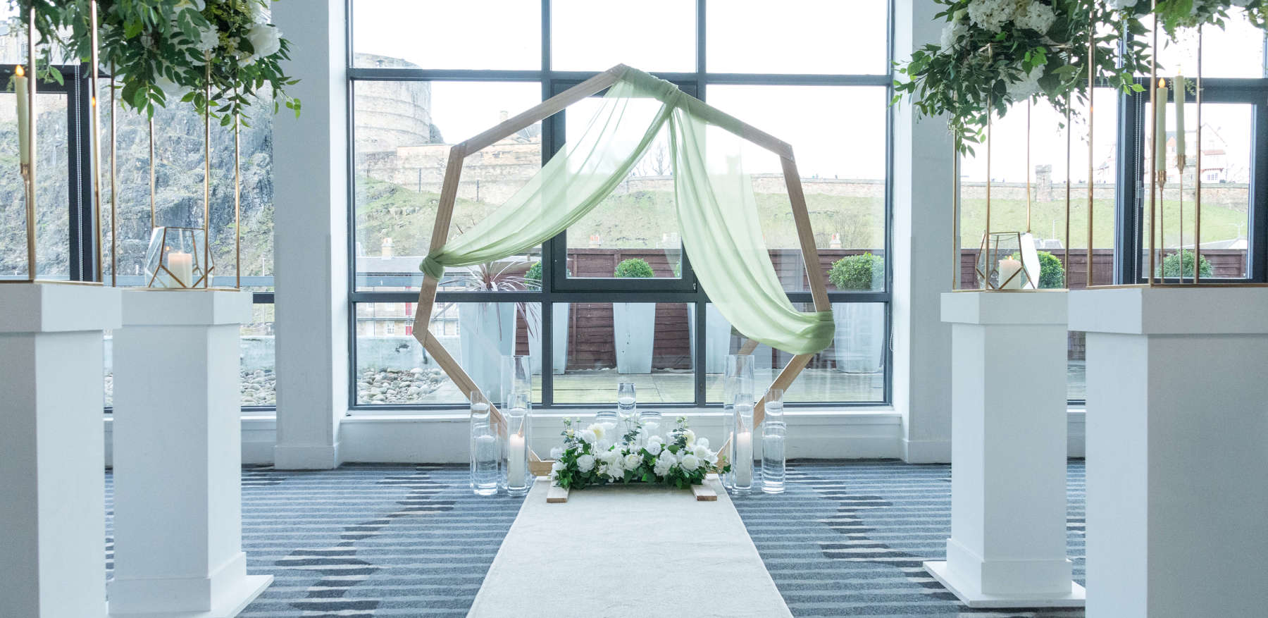 Wedding Aisle Setup With Castle Views
